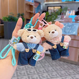 cute teddy bear keychain, teddy bear with suspenders, knitted sweater teddy bear, bag charm, quirky accessory, gift for teddy bear lovers - Pink - Size 1