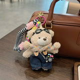 cute plush teddy bear keychain, scarf, overalls, Korean-style keychain, plush keychain, teddy bear accessory, small plushie, bag charm, gift for teen, Australian fashion accessoryv - Blue - Size 1