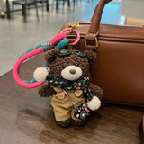 cute plush teddy bear keychain, scarf, overalls, Korean-style keychain, plush keychain, teddy bear accessory, small plushie, bag charm, gift for teen, Australian fashion accessoryv - Mocha - Size 1 In Australia - Darrahopens