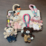 cute plush teddy bear keychain, scarf, overalls, Korean-style keychain, plush keychain, teddy bear accessory, small plushie, bag charm, gift for teen, Australian fashion accessoryv - Pink - Size 1
