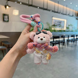 cute plush teddy bear keychain, scarf, overalls, Korean-style keychain, plush keychain, teddy bear accessory, small plushie, bag charm, gift for teen, Australian fashion accessoryv - White - Size 1