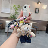 cute plush teddy bear keychain, scarf, overalls, Korean-style keychain, plush keychain, teddy bear accessory, small plushie, bag charm, gift for teen, Australian fashion accessoryv - White - Size 1