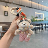 cute plush teddy bear keychain, scarf, overalls, Korean-style keychain, plush keychain, teddy bear accessory, small plushie, bag charm, gift for teen, Australian fashion accessoryv - White - Size 1