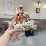 cute plush teddy bear keychain, scarf, overalls, Korean-style keychain, plush keychain, teddy bear accessory, small plushie, bag charm, gift for teen, Australian fashion accessoryv - White - Size 1