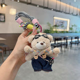 cute plush teddy bear keychain, scarf, overalls, Korean-style keychain, plush keychain, teddy bear accessory, small plushie, bag charm, gift for teen, Australian fashion accessoryv - White - Size 1