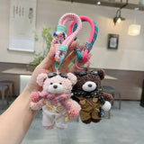 cute plush teddy bear keychain, scarf, overalls, Korean-style keychain, plush keychain, teddy bear accessory, small plushie, bag charm, gift for teen, Australian fashion accessoryv - White - Size 1