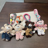 cute plush teddy bear keychain, scarf, overalls, Korean-style keychain, plush keychain, teddy bear accessory, small plushie, bag charm, gift for teen, Australian fashion accessoryv - White - Size 1