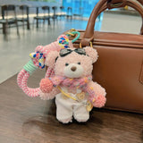 cute plush teddy bear keychain, scarf, overalls, Korean-style keychain, plush keychain, teddy bear accessory, small plushie, bag charm, gift for teen, Australian fashion accessoryv - White - Size 1