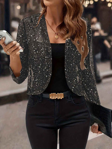 Sparkly Women'S Jacket Sheer Jacket Women'S Outerwear Fashion Jacket Glamorous - Black - Size XL In Australia - Darrahopens