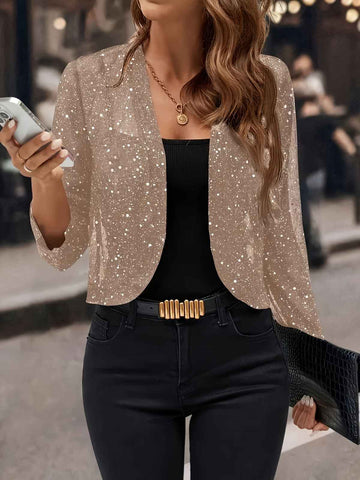 Sparkly Women'S Jacket Sheer Jacket Women'S Outerwear Fashion Jacket Glamorous - Khaki - Size M In Australia - Darrahopens