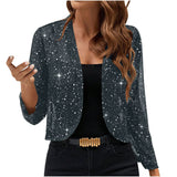 Sparkly Women'S Jacket Sheer Jacket Women'S Outerwear Fashion Jacket Glamorous - Navy - Size L