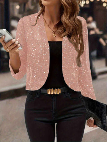 Sparkly Women'S Jacket Sheer Jacket Women'S Outerwear Fashion Jacket Glamorous - Pink - Size XL In Australia - Darrahopens