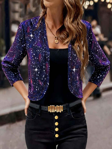 Sparkly Women'S Jacket Sheer Jacket Women'S Outerwear Fashion Jacket Glamorous - Purple - Size XXL In Australia - Darrahopens