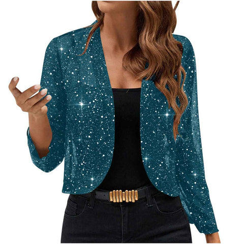 Sparkly Women'S Jacket Sheer Jacket Women'S Outerwear Fashion Jacket Glamorous - Turquoise - Size S In Australia - Darrahopens