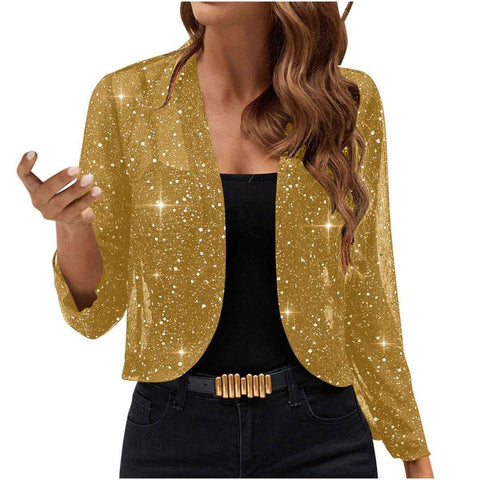 Sparkly Women'S Jacket Sheer Jacket Women'S Outerwear Fashion Jacket Glamorous - Yellow - Size XL In Australia - Darrahopens
