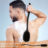 Body exfoliating long handle shower brush, gentle exfoliating body scrub, easy to clean, rich foam, long-lasting fragrance