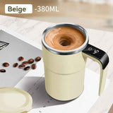 Self-Stirring Coffee Mug Automatic Stir Mug LED Temperature Mug Rechargeable - Beige - Size 380ML In Australia - Darrahopens