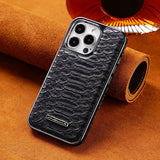 snake-pattern leather phone case, fingerprint-resistant phone case, high-end leather phone case, stylish phone case, durable phone case, Australia - Black - Size iPhone17pro In Australia - Darrahopens