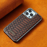 snake-pattern leather phone case, fingerprint-resistant phone case, high-end leather phone case, stylish phone case, durable phone case, Australia - Blue - Size iPhone17promax