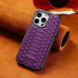 snake-pattern leather phone case, fingerprint-resistant phone case, high-end leather phone case, stylish phone case, durable phone case, Australia - Brown - Size iPhone 16 Pro Max