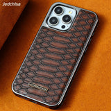 snake-pattern leather phone case, fingerprint-resistant phone case, high-end leather phone case, stylish phone case, durable phone case, Australia - Brown - Size iPhone17promax