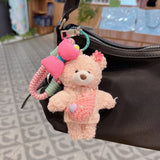 cute teddy bear keychain, knitted sweater keychain, plush keychain, bag charm, women's accessory, fashion accessory, Australian fashion, gift for her - Pink - Size 1