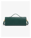 Black Woven Leather Handbag with Gold-Tone Lock