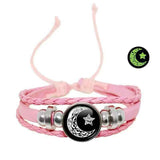 Luminous Sun and Moon Couple Bracelet - Night Light with Woven Leather Jewelry, Suitable for Couples, Adjustable Long Distance Love Gift