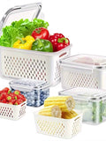 9-piece set (3 containers + 3 lids + 3 draining baskets) plastic food storage box - leak-proof, freezer-safe, reusable multi-functional kitchen storage box, suitable for fruits, vegetables and most foods