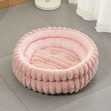 Round Plush Cat Bed, White, Soft & Comfortable for Small to Large Cats