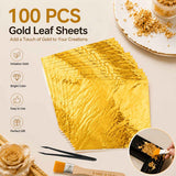 100PCS 24K pure gold leaf art pieces, can be used for painting, resin, gold plating, nail, gold leaf paper for DIY greeting cards, handicrafts, rock painting.