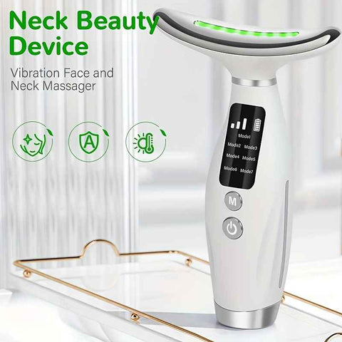 Rechargeable facial and neck skincare device, 7 modes, USB charging, vibration heating massage, ergonomic design, suitable for home use - ideal gift for women, daily skincare assistant, digital display function, skincare tool, must-have for beauty enthusi