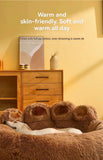 Large Round Dog Bed with Paw Design, Double-Silk Coffee Fleece