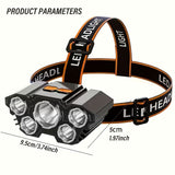 5LED Headlamp Rechargeable Headlamp USB Charging Headlamp Outdoor Headlamp Work - Black - Size 01