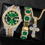 Men'S Watch Set Luxury Men'S Watch Artificial Gemstone Bracelet Cross Necklace - Blue - Size 1 In Australia - Darrahopens
