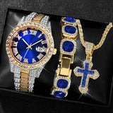 Men'S Watch Set Luxury Men'S Watch Artificial Gemstone Bracelet Cross Necklace - Red - Size 1 In Australia - Darrahopens