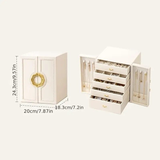 White   1 Large Faux Leather Jewelry Storage Box with 5 Drawers and Gold Handles - An elegant rectangular storage space for rings, necklaces, bracelets, earrings, and watches - Features soft fabric lining, side door design, textured surface finish - Luxur