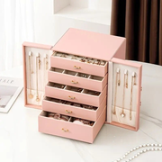 Darrahopens Health & Beauty > Cosmetic Storage > Makeup Organisation & Storage White   1 Large Faux Leather Jewelry Storage Box with 5 Drawers and Gold Handles - An elegant rectangular storage space for rings, necklaces, bracelets, earrings, and watches - Features soft fabric lining, side door design, textured surface finish - Luxur