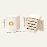 Pink  1 Large Faux Leather Jewelry Storage Box with 5 Drawers and Gold Handles - An elegant rectangular storage space for rings, necklaces, bracelets, earrings, and watches - Features soft fabric lining, side door design, textured surface finish - Luxury