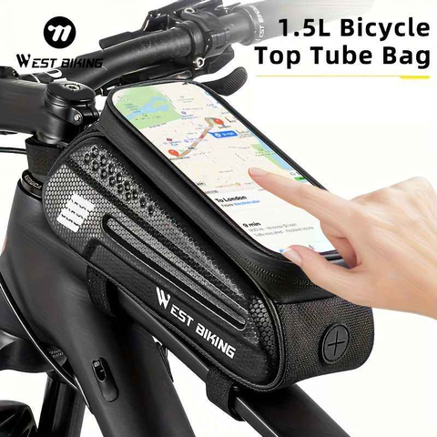WEST BIKING Large Capacity Bike Front Handle Bag - Heavy-duty nylon and EVA structure, with zipper storage space, can accommodate 7-inch mobile phone, 7-inch tablet, tools - compatible with road bike, mountain bike, safety zipper closure