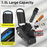 WEST BIKING Large Capacity Bike Front Handle Bag - Heavy-duty nylon and EVA structure, with zipper storage space, can accommodate 7-inch mobile phone, 7-inch tablet, tools - compatible with road bike, mountain bike, safety zipper closure