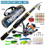 Proberus fishing rod reel set, including spinning reel, 1.8-meter fishing rod, fishing line, artificial bait, lead weight hook, complete set with storage bag