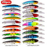 Proberos 20-piece fishing tackle set | hard bait set, suitable for striped bass and bass | scoop hook lure, minnow lure, jumper, pencil-shaped swim bait, fish hook, sea bass lure