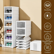 Darrahopens Home & Garden > Storage > Storage Cabinets & Lockers 6-Tier Stackable Shoe Storage Box Set, featuring easy-access front-opening waterproof transparent plastic storage bins with no assembly required - perfect for closets and entryways.