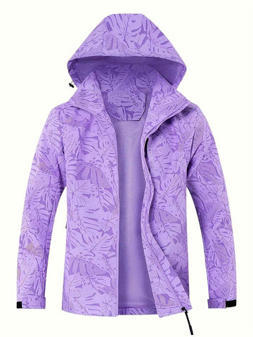 Plus Size Women'S Jacket Spring Autumn Outdoor Coat Detachable Hood Jacket - Purple - Size 3XL(AU 3XL/EU56) In Australia - Darrahopens