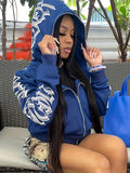 Y2k Hoodie Gothic Streetwear Women'S Zip-Up Jacket Letter Print Hoodie - Black - Size M(AU M/EU48)