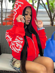 Y2k Hoodie Gothic Streetwear Women'S Zip-Up Jacket Letter Print Hoodie - Red - Size S(AU S/EU46) In Australia - Darrahopens