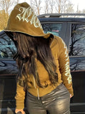 Y2k Hoodie Gothic Streetwear Women'S Zip-Up Jacket Letter Print Hoodie - Red - Size S(AU S/EU46)