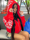 Y2k Hoodie Gothic Streetwear Women'S Zip-Up Jacket Letter Print Hoodie - Red - Size XL(AU XL/EU52) In Australia - Darrahopens