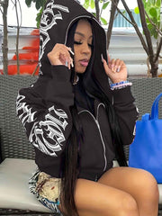 Y2k Hoodie Gothic Streetwear Women'S Zip-Up Jacket Letter Print Hoodie - Black - Size 2XL(AU 2XL/EU54) In Australia - Darrahopens